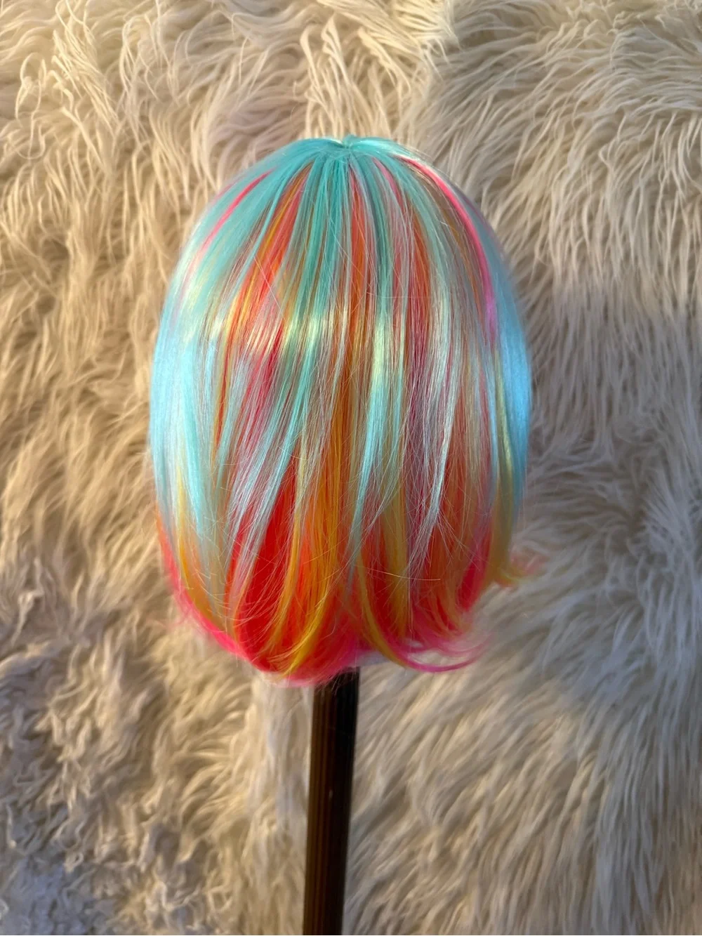 Vibrant Rainbow Synthetic Women’s Wig with Side Bangs